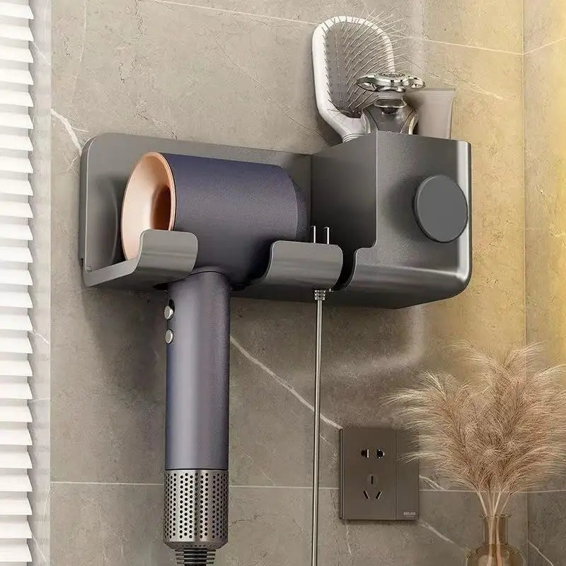 No-Drill Hair Dryer Holder & Bathroom Caddy | Wall-Mounted Organizer