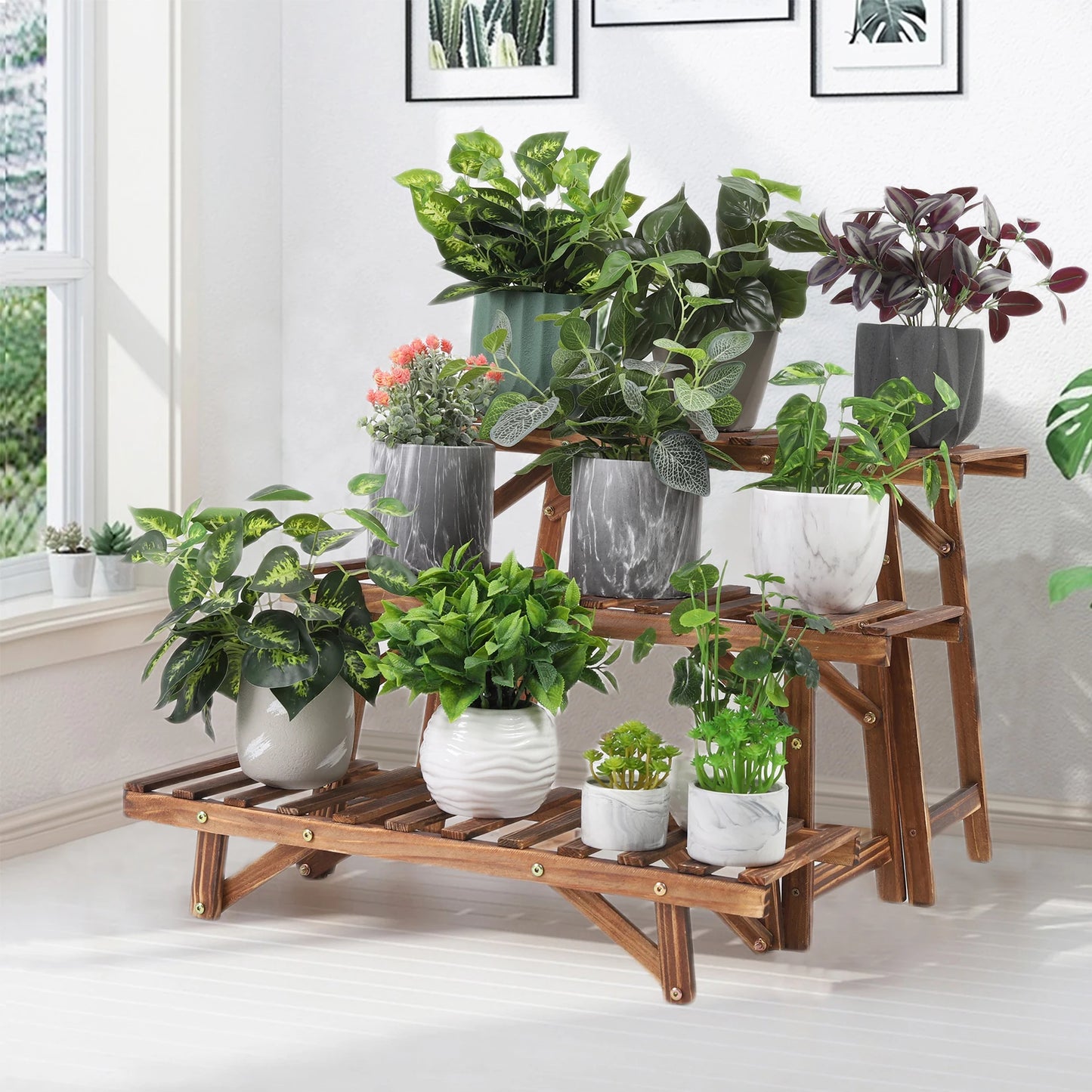 3-Tier Wooden Plant Stand with Shelves – Freestanding Indoor & Outdoor Display Rack