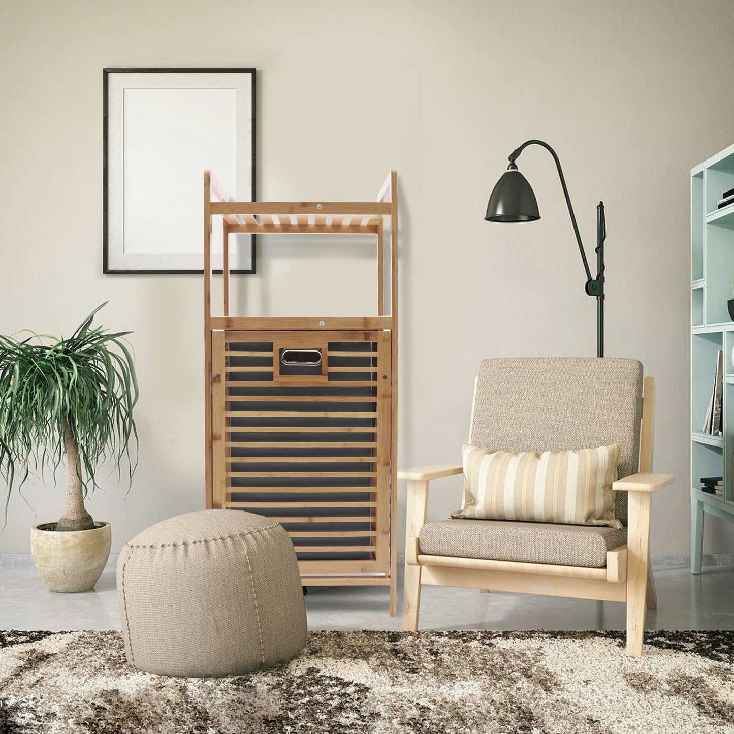 Bamboo Laundry Hamper with Shelves | Tilt-Out Storage Cabinet