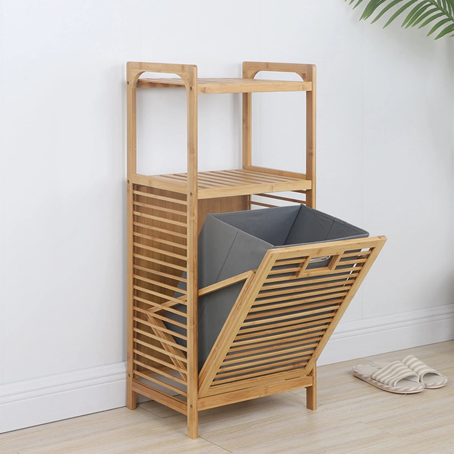Bamboo Laundry Hamper with Shelves | Tilt-Out Storage Cabinet
