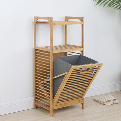 Bamboo Laundry Hamper with Shelves | Tilt-Out Storage Cabinet
