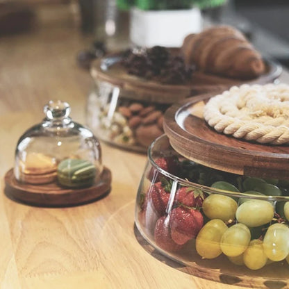 Stackable Glass Food Storage Jars with Wooden Lid – Airtight Snack, Nut & Candy Organizer