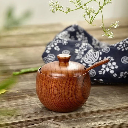 Wooden Salt Cellar & Spice Jar with Lid | Vintage-Style Kitchen Canister