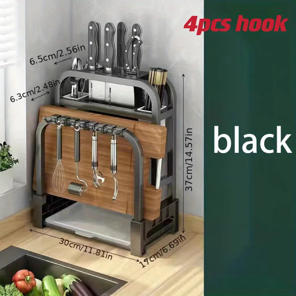 Stainless Steel Knife Holder with Cutting Board Rack – Kitchen Countertop Organizer