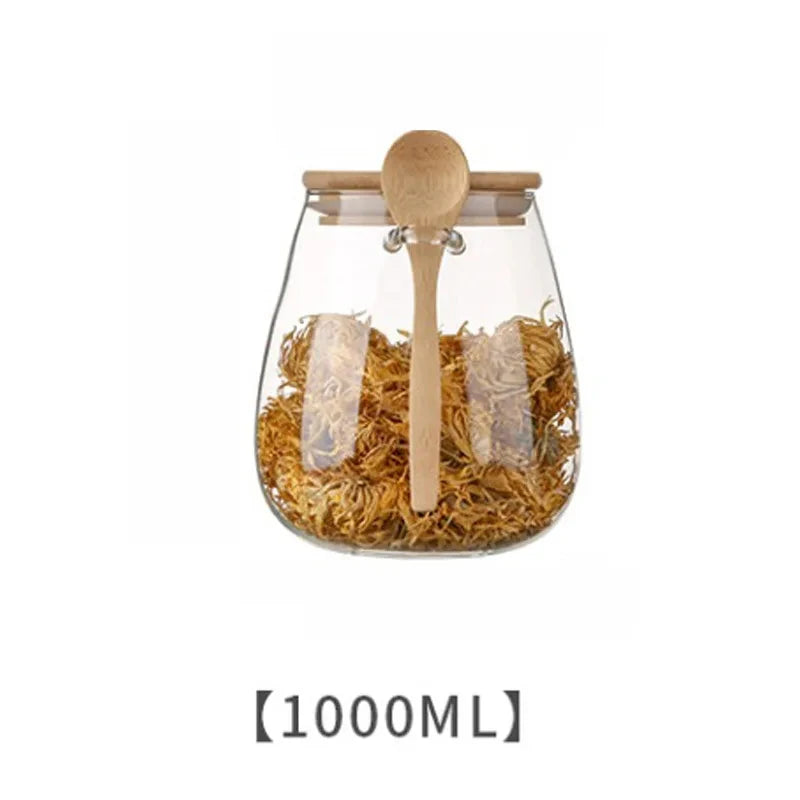 Airtight Glass Food Storage Jar with Bamboo Lid – Coffee, Sugar & Tea Canister