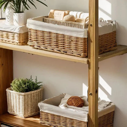Woven Storage Baskets with Linen Liners | Natural Organizer Bins