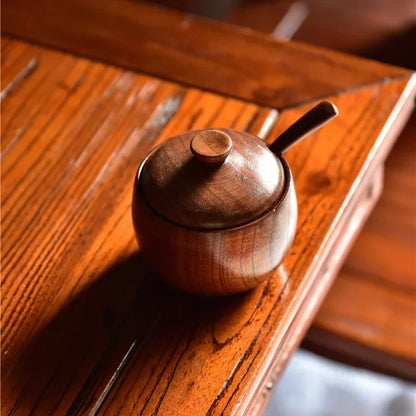 Wooden Salt Cellar & Spice Jar with Lid | Vintage-Style Kitchen Canister