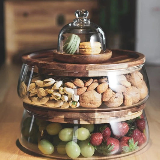 Stackable Glass Food Storage Jars with Wooden Lid – Airtight Snack, Nut & Candy Organizer