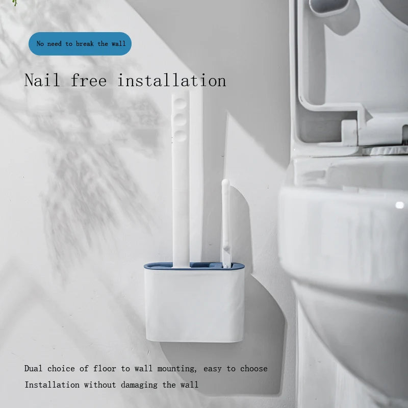 Modern Silicone Toilet Brush with Wall-Mounted Holder | Hygienic Cleaning Set