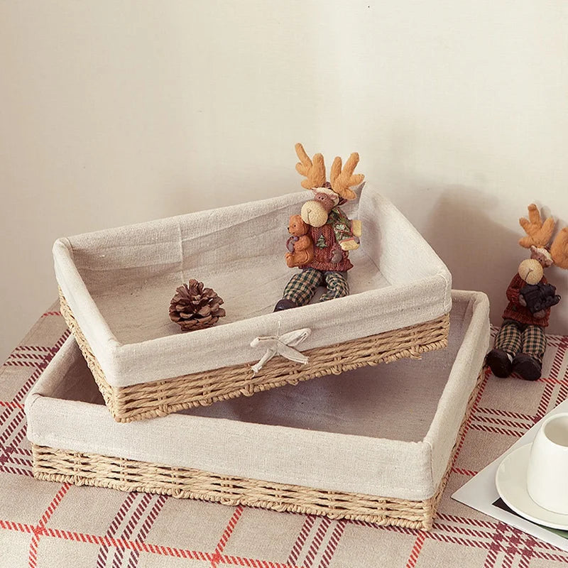 Woven Storage Baskets with Linen Liners | Natural Organizer Bins