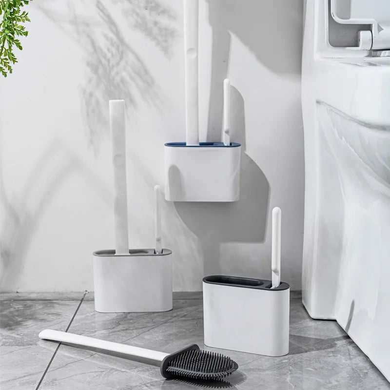 Modern Silicone Toilet Brush with Wall-Mounted Holder | Hygienic Cleaning Set