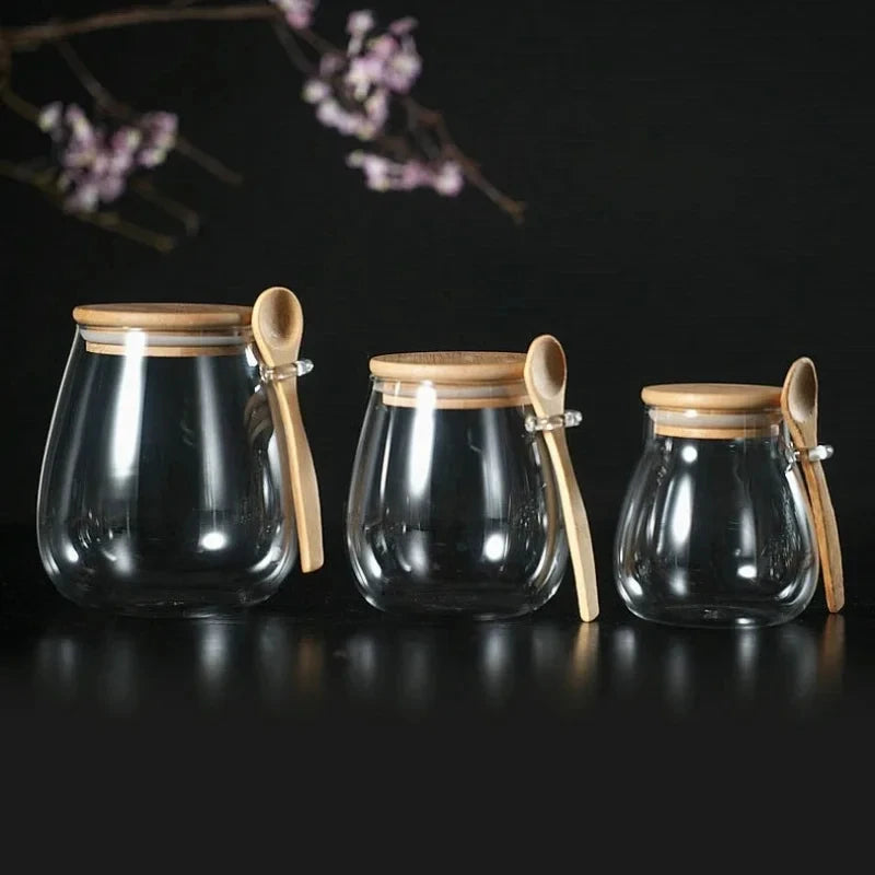 Airtight Glass Food Storage Jar with Bamboo Lid – Coffee, Sugar & Tea Canister