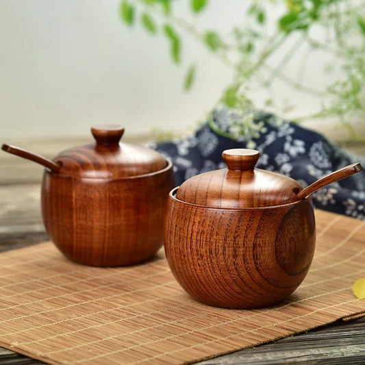 Wooden Salt Cellar & Spice Jar with Lid | Vintage-Style Kitchen Canister