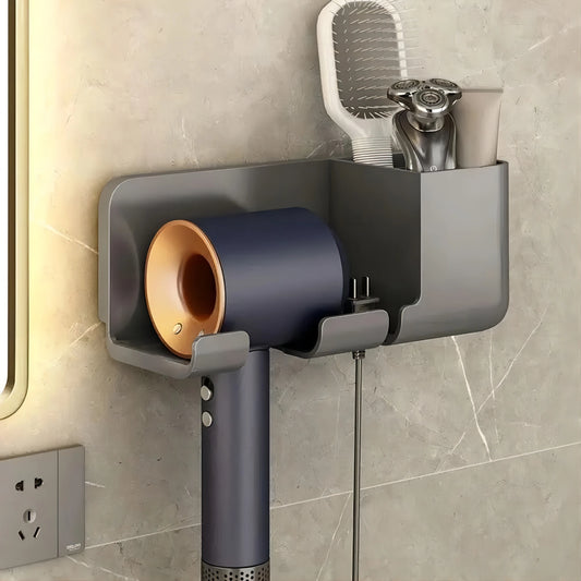 No-Drill Hair Dryer Holder & Bathroom Caddy | Wall-Mounted Organizer