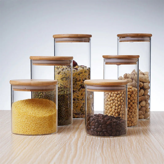Airtight Glass Canisters with Bamboo Lids | Modern Pantry Storage Jars