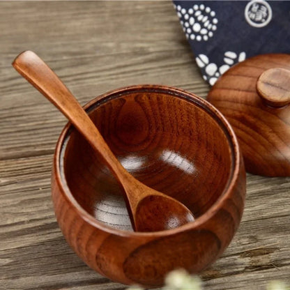 Wooden Salt Cellar & Spice Jar with Lid | Vintage-Style Kitchen Canister
