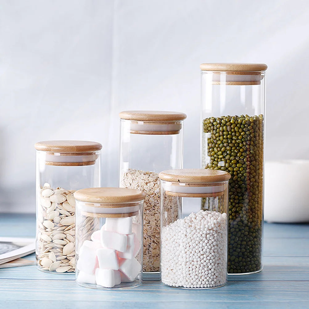 Airtight Glass Canisters with Bamboo Lids | Modern Pantry Storage Jars