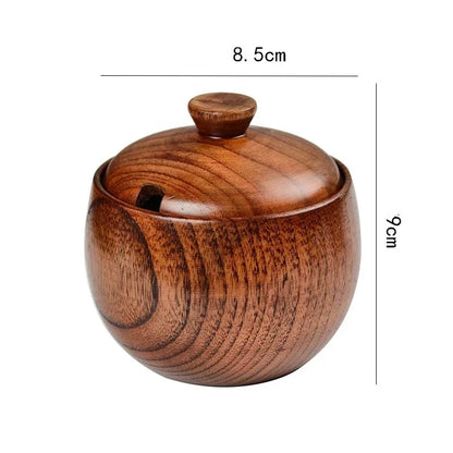 Wooden Salt Cellar & Spice Jar with Lid | Vintage-Style Kitchen Canister