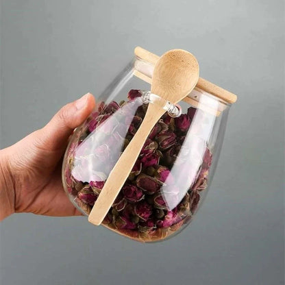 Airtight Glass Food Storage Jar with Bamboo Lid – Coffee, Sugar & Tea Canister
