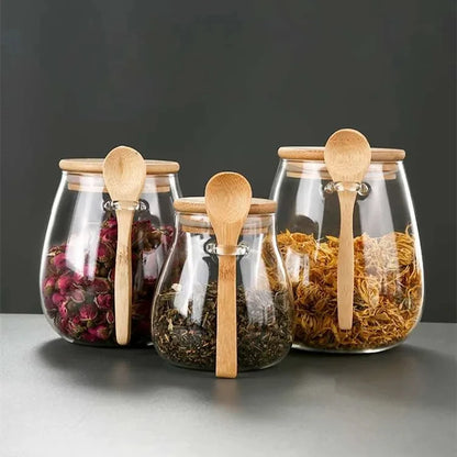 Airtight Glass Food Storage Jar with Bamboo Lid – Coffee, Sugar & Tea Canister