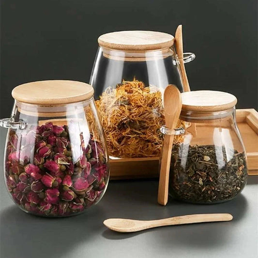Airtight Glass Food Storage Jar with Bamboo Lid – Coffee, Sugar & Tea Canister