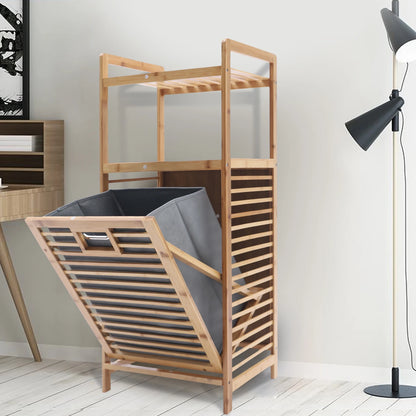 Bamboo Laundry Hamper with Shelves | Tilt-Out Storage Cabinet