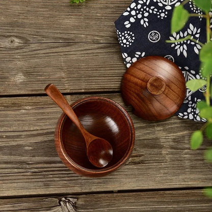 Wooden Salt Cellar & Spice Jar with Lid | Vintage-Style Kitchen Canister
