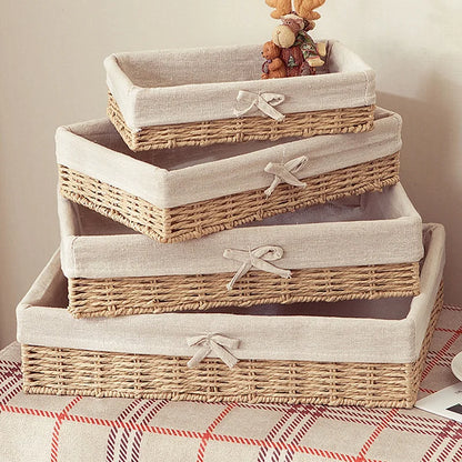 Woven Storage Baskets with Linen Liners | Natural Organizer Bins