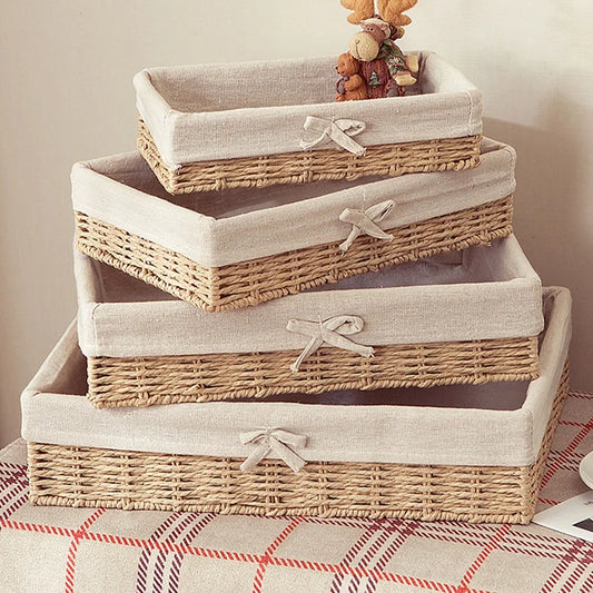 Woven Storage Baskets with Linen Liners | Natural Organizer Bins