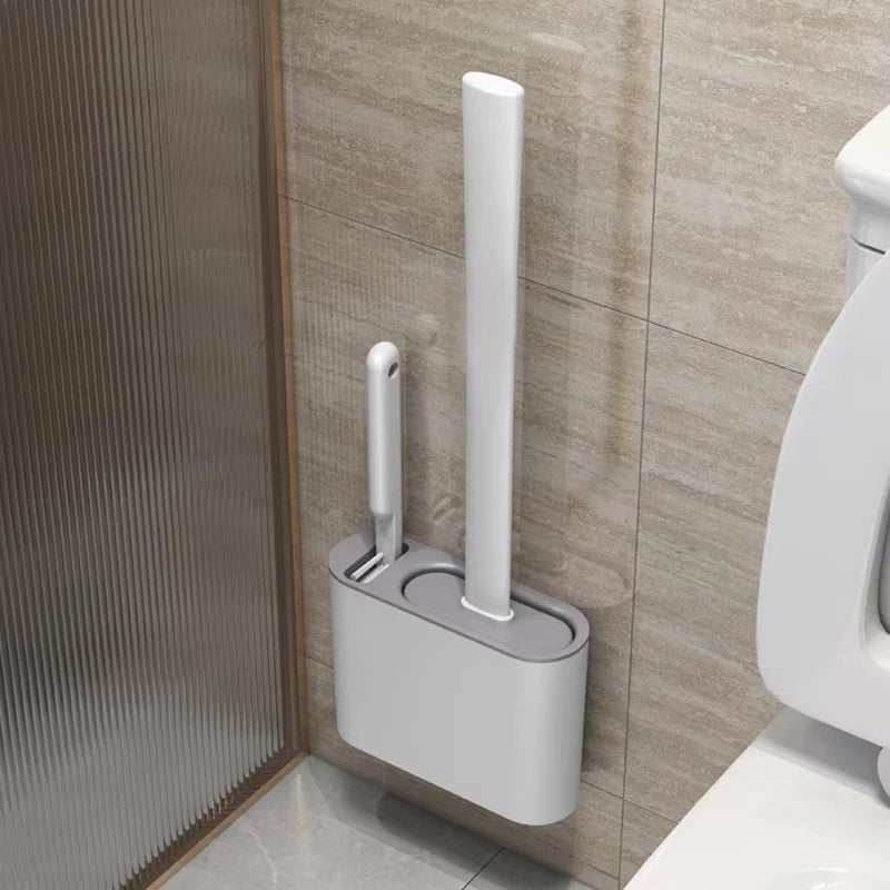Modern Silicone Toilet Brush with Wall-Mounted Holder | Hygienic Cleaning Set